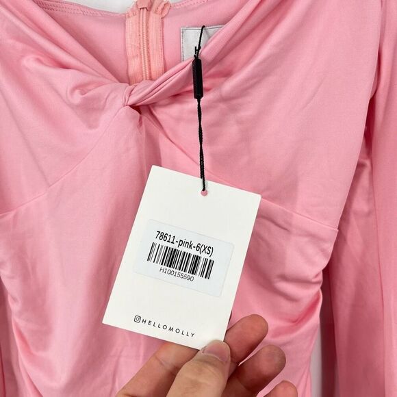 Hello Molly Ruched Bodycon Dress Twist Front Mini Pink Womens Size XS NWT - Picture 5 of 10